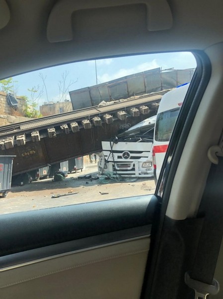 Truck causes railway bridge collapse in Mar Mikhael